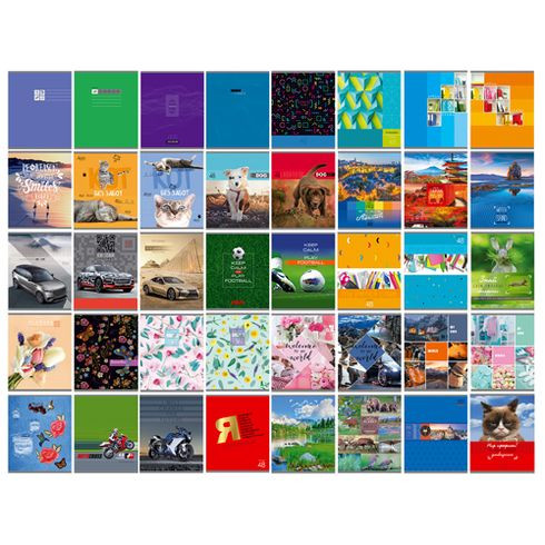 Тетрадь общая А5 скоба 48л. клетка "MegaMix" (ассорти) 40 дизайнов (10/80)