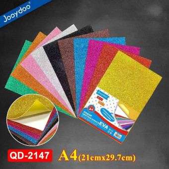 Фоамиран А4 в наборе 10листов 10цветов, с блеском, самоклеющийся Jooydoo/QD-2147
