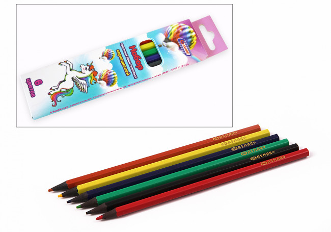 Набор шестигранных цветных пластиковых карандашей 6 цв ASMAR (24) Набор шестигранных цветных пластиковых карандашей 6 цв ASMAR (24)