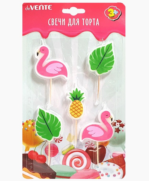 Набор свечей для торта "deVENTE. Тропический" 5 фигурных свечек 4,3x4,4x0,6 см, в картонном блистере Набор свечей для торта "deVENTE. Тропический" 5 фигурных свечек 4,3x4,4x0,6 см, в картонном блистере
