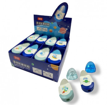 Ластик 2 в 1 30х20мм "Spece eraser", треугольный с держателем и точилкой, LOU FOR/B477 (24)