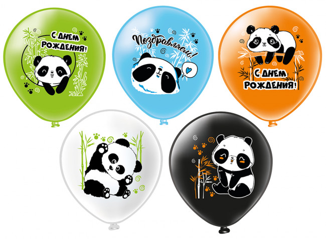 Набор воздушных шаров 12" "С Днём Рождения! Панды", шёлк, 5 дизайнов ассорти, 25шт, Микрос/Ч45170 Набор воздушных шаров 12" "С Днём Рождения! Панды", шёлк, 5 дизайнов ассорти, 25шт, Микрос/Ч45170