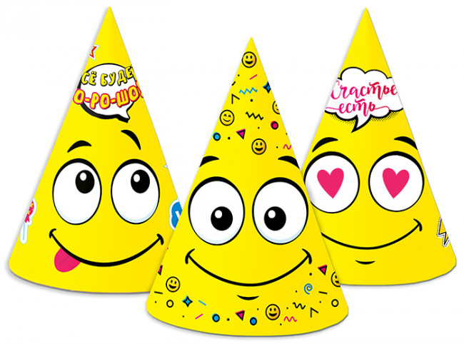 Колпак 16см "Смайл на позитиве", 8шт, Микрос/Ч42824