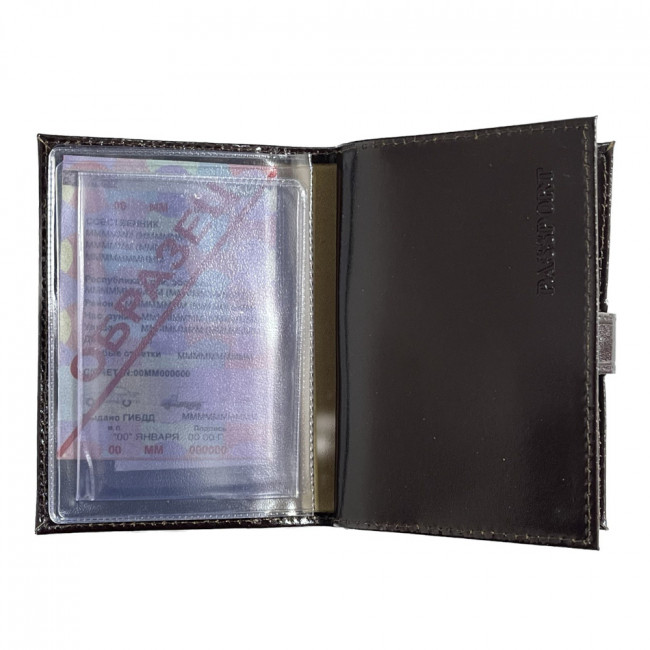 Обложка на автодокументы + паспорт WENZER OFFiCE,из натур.кожи гл с карманом на кнопке штрих с вкл, бордо