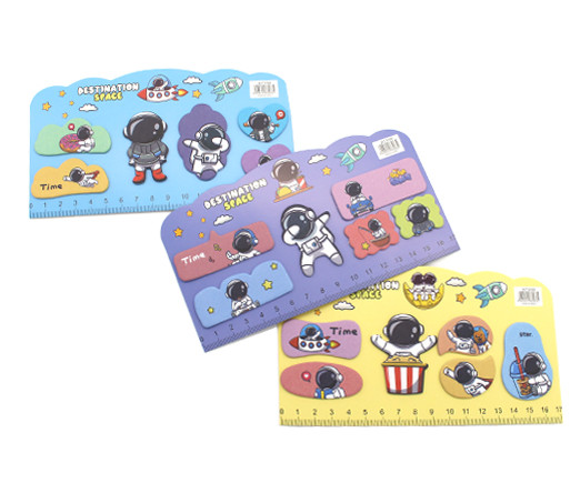 Закладки самокл. CU-31 "Космонавт" бумажные 50*30мм 6 видов*15листов в блоке с линейкой, цвета ассорти (4/48/1440)