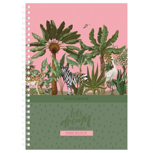 СкетчбукА5 обложка твёрдая 100л. "Давай мечтать" ламинация матовая, гребень, розовый тонированный блок