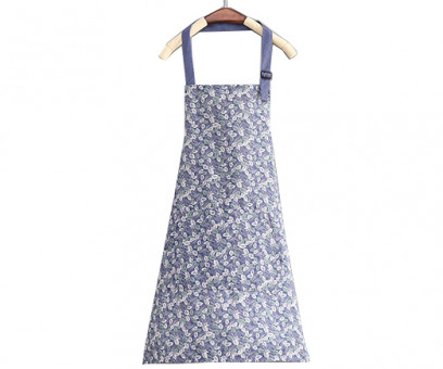 Фартук YS-3 "Листья" полиэстер синий, с карманом, печать на ткани (1/100)