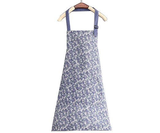 Фартук YS-3 "Листья" полиэстер синий, с карманом, печать на ткани (1/100)