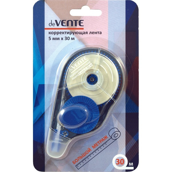 Корректирующая лента 5ммx 30м, синий полупрозрачный корпус, боковой аппликатор, deVENTE 4062702 (12)
