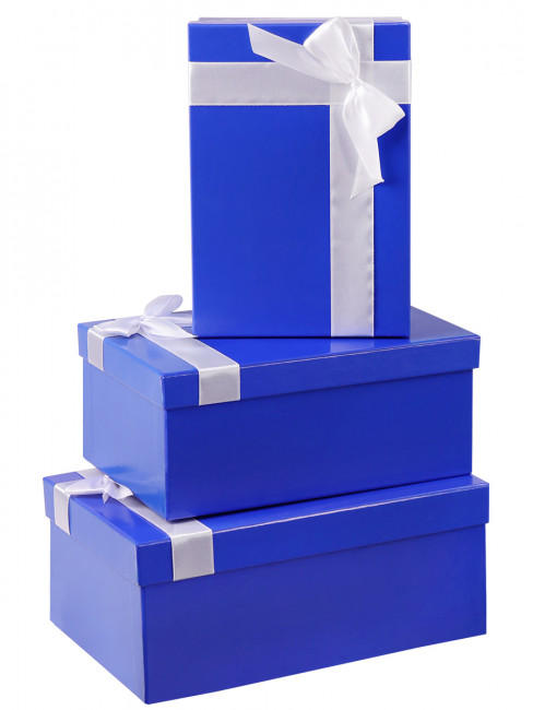 Набор прямоугольных коробок  "Однотонные синие с лентой (бел.)"3в1(19х12х7,5-15х10х5 см) КОР-4554