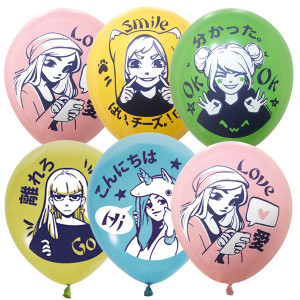 Шар12" Пастель ассорти рис. Девчонки Аниме (25 шт./уп.) /М