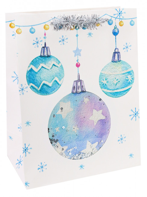 Пакет подароч. 26x32x10см "Новогодние шарики" с мат. лам. (L), MILAND/ПКП-3789 (12)
