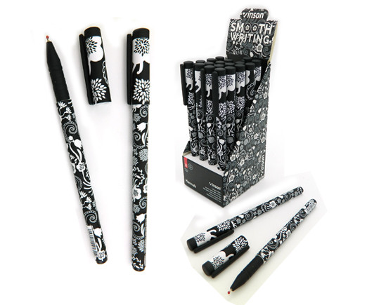 Ручка шариковая синяя 0,7мм "FASHION Цветы на черном" на масляной основе, VINSON CO-23 (20/20/800)