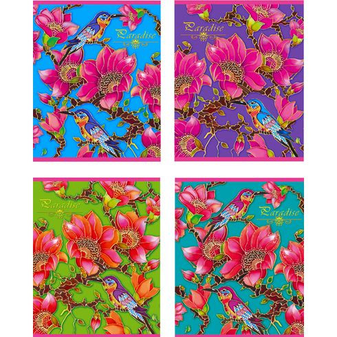 Тетрадь ученическая 48 л. в клетку "Paradise" (ассорти) тиснение фольгой