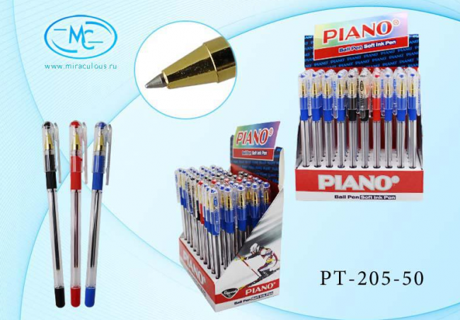 Ручка шариковая 0,5мм "GOLD" на масляной основе, цвет чернил в цвет ручки, PIANO/PT-205 (50)