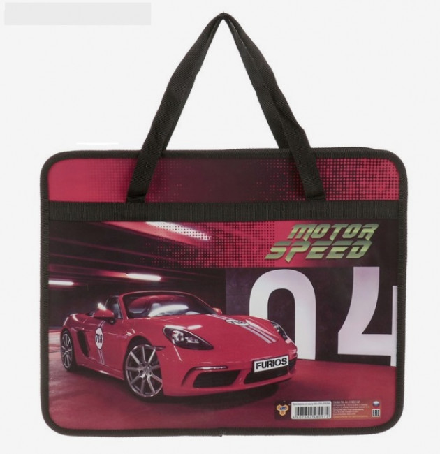 Папка с ручками А4 "Red Car", пластик, на молнии, 75мм