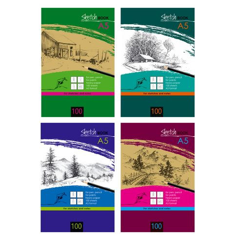 Тетрадь с твёрдой обложкой (скетчбук) А5 гребень 100л. "Твои зарисовки" ламинация матовая выборочный лак (ассорти)