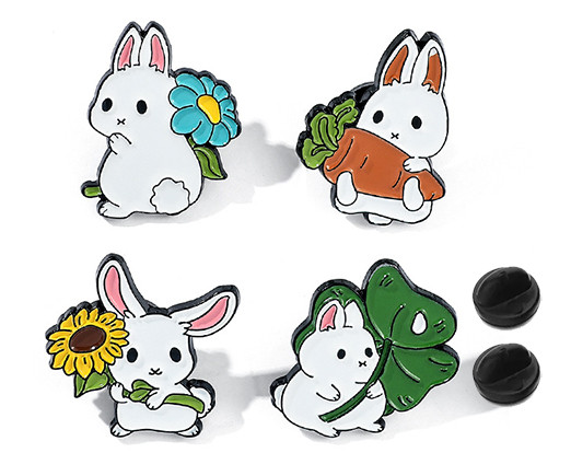 Значки DC-384/DB-102 "Зайчик" 4 ШТУКИ металл, цвета ассорти, на подложке, в ПВХ-пакете (1/20/1100)