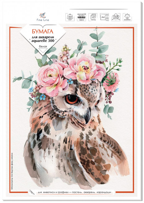 Бумага А4 10л для акварели, плотность 300 г/квм, 100% хлопок, Полином/3352 (20) Бумага А4 10л для акварели, плотность 300 г/квм, 100% хлопок, Полином/3352 (20)