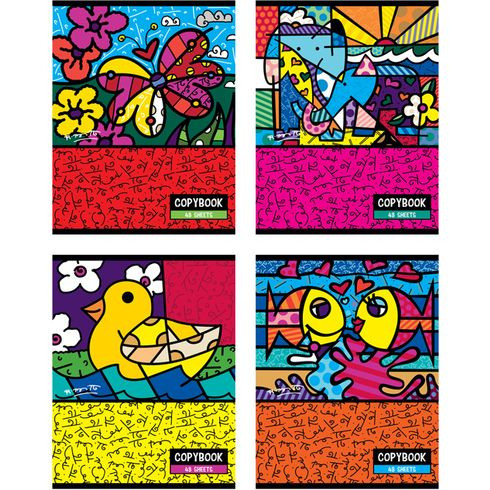 Тетрадь ученическая 48 л. в клетку "ROMERO BRITTO" (ассорти) евроспираль Тетрадь ученическая 48 л. в клетку "ROMERO BRITTO" (ассорти) евроспираль