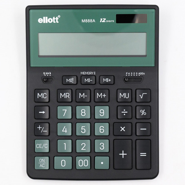 Калькулятор 12- разрядный настольный 202*155*27, черно-зелёныйELLOTT/ET-M888A (10/60)