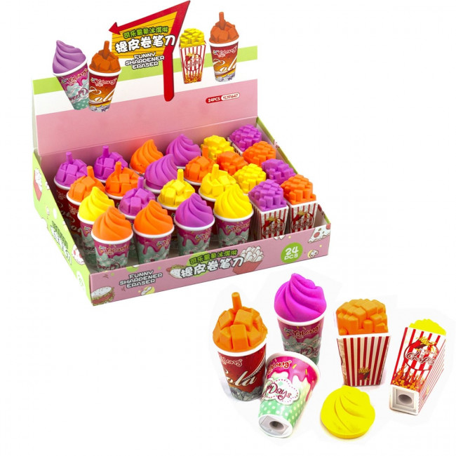 Точилка с ластиком "Funny food" 1 отверстие, фигурная,  с контейнером, Alingar/YL191647 (24)