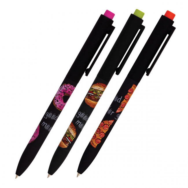 Ручка автоматическая 0,7мм синяя "FunClick. Food in black", 3 вида ассорти, BV/20-0297/04 (27)