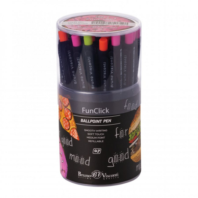Ручка автоматическая 0,7мм синяя "FunClick. Food in black", 3 вида ассорти, BV/20-0297/04 (27)