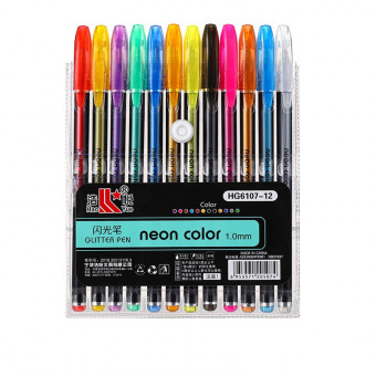 Набор гелевых ручек, 1,0мм 12цв ароматизированные, с блестками, неоновые, ZUIXUA, HG6107-12 Набор гелевых ручек, 1,0мм 12цв ароматизированные, с блестками, неоновые, ZUIXUA, HG6107-12
