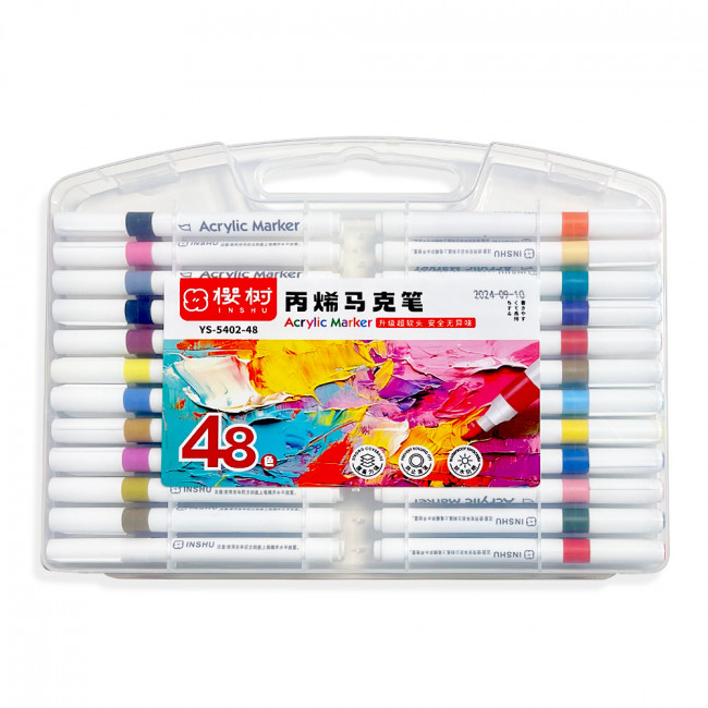 Набор акриловых маркеров Acrilie Marker, кисть, 48 цв., в пластиквом пенале, Inshu/YS5402-48 Набор акриловых маркеров Acrilie Marker, кисть, 48 цв., в пластиквом пенале, Inshu/YS5402-48