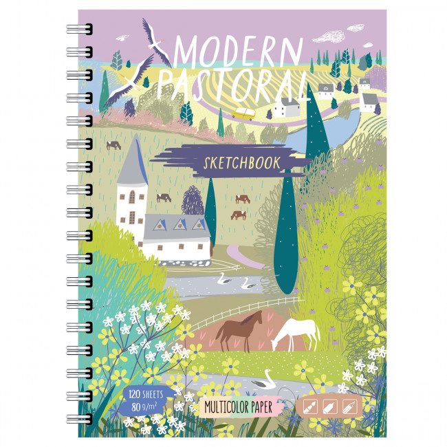 Скетчбук А5 обложка твёрдая 120л. "Pastorale moderne" ламинация матовая, гребень, трёхцветный тонированный блок