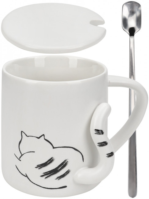 Кружка керамическая 350мл "Бодрое утро" с крышкой и ложкой, MILAND/КС-8197