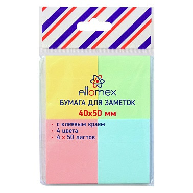 Клейкая бумага для заметок 40x50 мм 50 л, офсет 75 г/м², 4 пастельных цвета, Attomex (12) Клейкая бумага для заметок 40x50 мм 50 л, офсет 75 г/м², 4 пастельных цвета, Attomex (12)