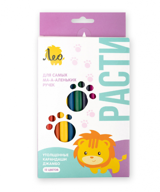 Набор цветных трехгранных карандашей джамбо 12цв "Расти" Лео (6/48)