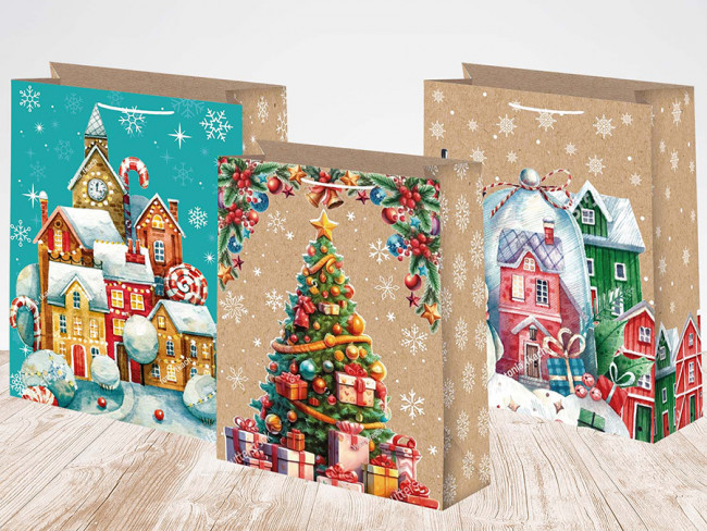 Пакет подарочный 18-23см крафт, микс, Микрос/Ч53580 (12)