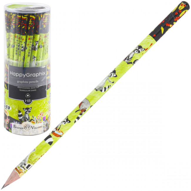 Карандаш 2мм НВ чернографитовый "HappyGraphix. Енот на самокате", BV/21-0030/17 (50)
