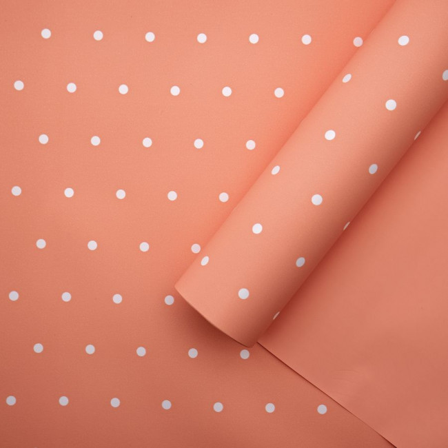 Пленка матовая 65мкр, 58см х 10м, двусторонняя "Горошки", лососевая, Микрос/ч34848