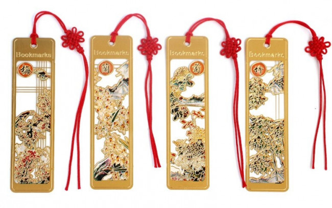 Закладка для книг металлическая, с лентой, ассорти 4дизайна, ОПП- упаковка