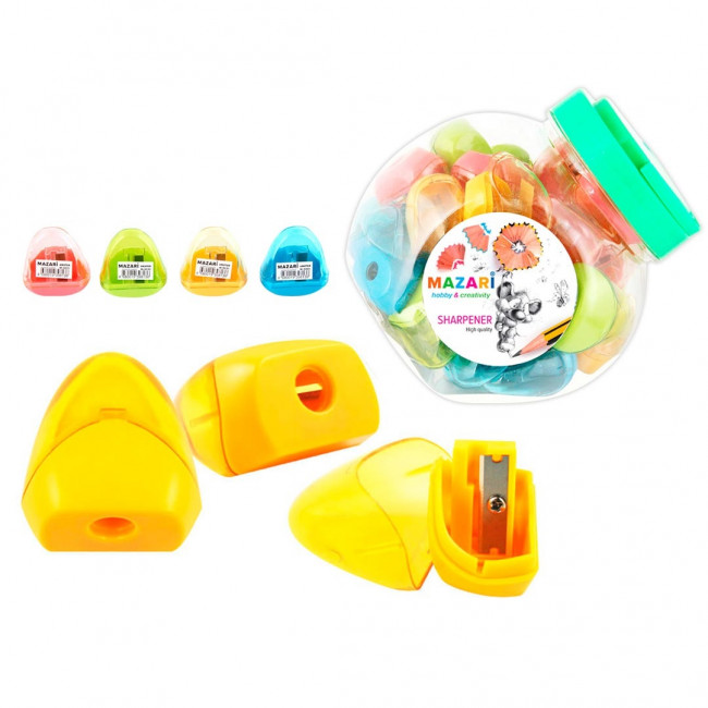 Точилка пластиковая, AMATOR, 1 отверстие для заточки, с контейнером для стружки, ассорти 4 цвета, пластиковая банка