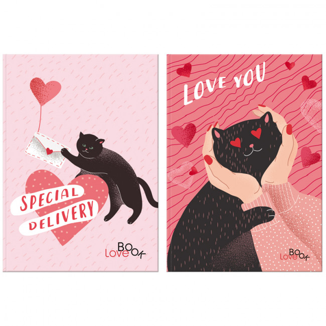 Бизнес-блокнот А6 64л клетка "Котики+сердечки" лайт, глянцевая ламинация, BG/ББ6и64_лг 10019 (5/20)