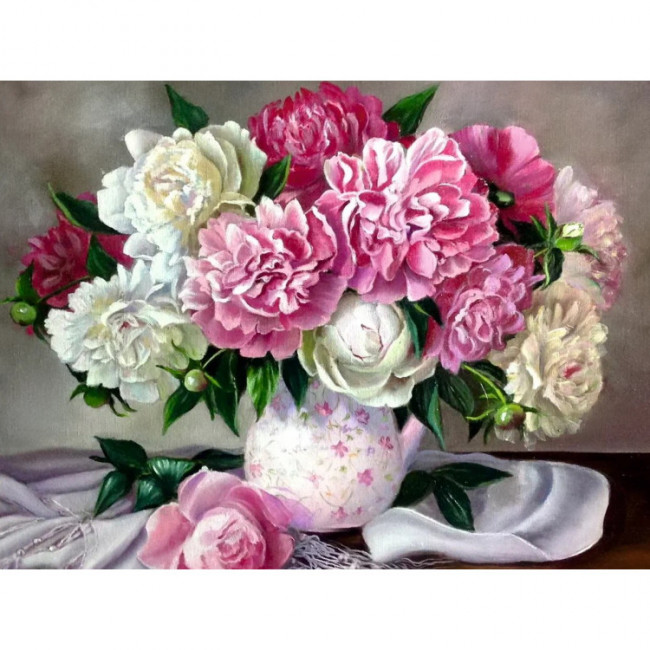 Алмазная мозаика 30*40 на подрамнике "Peonies", полная выкладка,VA004