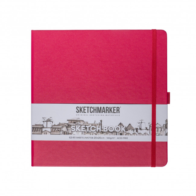 Блокнот для зарисовок 140г/кв.м 20*20см 80л, твердая обложка, маджента, Sketchmarker/2314905SM