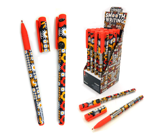 Ручка шариковая синяя 0,7мм "FASHION Цветочки" на масляной основе, VINSON CO-26 (20/20/800)