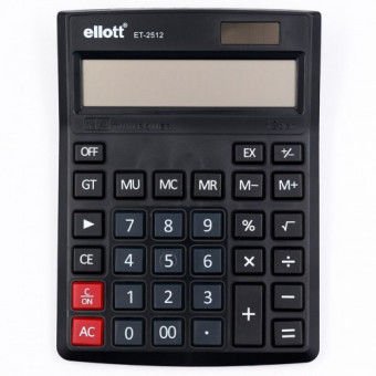 Калькулятор 12- разрядный настольный 207*155*30, чёрный, ELLOTT/ET-2512 (10/60)