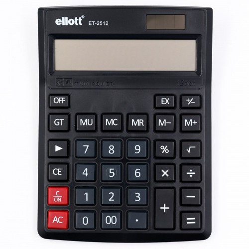 Калькулятор 12- разрядный настольный 207*155*30, чёрный, ELLOTT/ET-2512 (10/60)