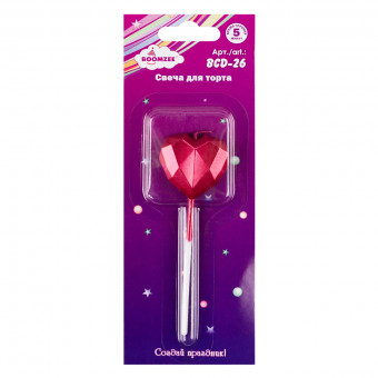 Свеча для торта "Красное сердечко", 5.9г, 1шт., BOOMZEE/BCD-26 (12)