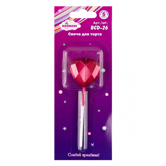 Свеча для торта "Красное сердечко", 5.9г, 1шт., BOOMZEE/BCD-26 (12)