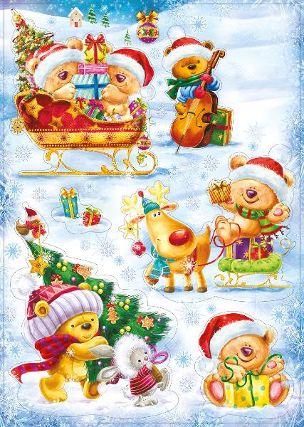 Набор оформительских наклеек 233х330мм "НГ: новогодние мишки" 079.191