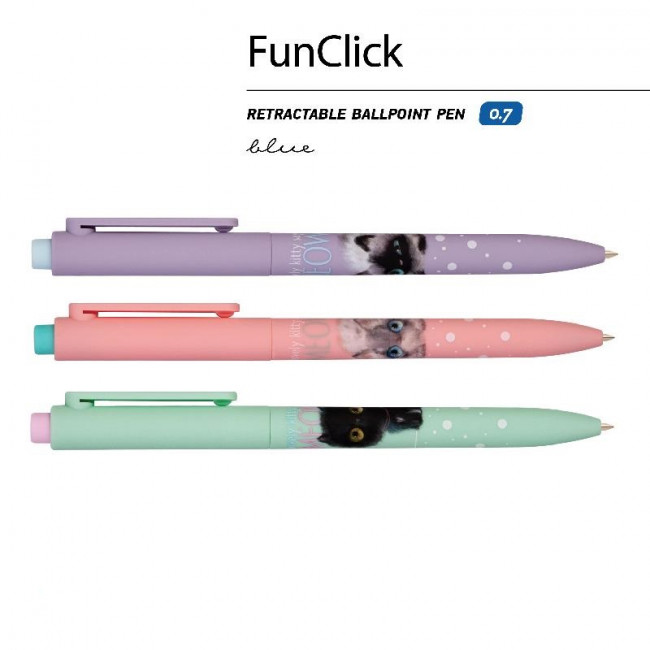 Ручка автоматическая 0,7мм синяя "FunClick. Kitty life", 3 вида ассорти, BV/20-0297/07 (27)