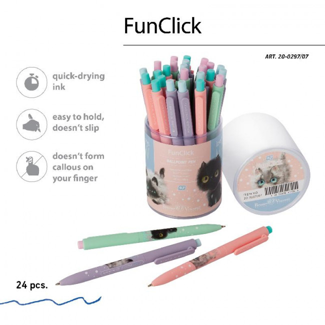 Ручка автоматическая 0,7мм синяя "FunClick. Kitty life", 3 вида ассорти, BV/20-0297/07 (27)